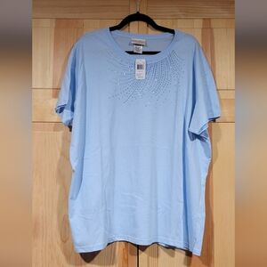 Top Stitch Light Blue Bedazzled Top Size 3X NWT